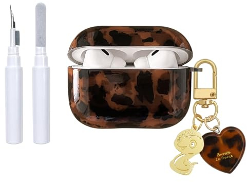 Reownest für AirPods 4 Hülle mit Reinigungsset, Cute Schwarz Braun Leopardenmuster Amber Schildkröte Aesthetic Design, Schockdichte Liebe Schlüsselanhänger Abdeckung für Mädchen Frau-Schwarz