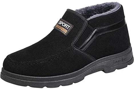 Generisch Botas de invierno para hombre, color sólido, sin cordones, fondo plano, senderismo, ocio, cálidas, botas de nieve, zapatos de algodón, Negro , 41 EU