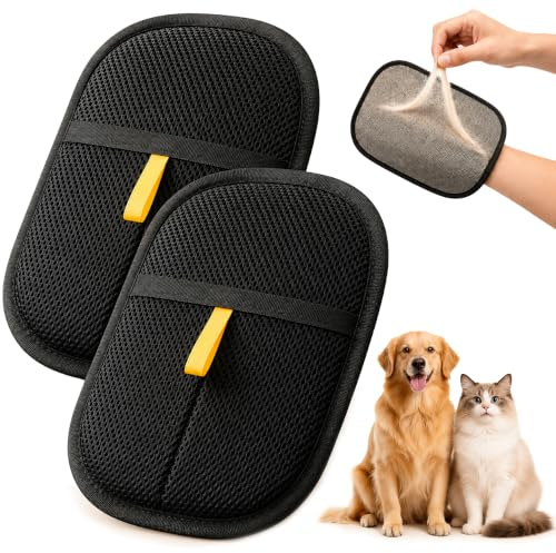 Hoong Shan 2 Stück Fell Magnet Handschuh, Tierhaarentferner Handschuh für Hunde & Katzen | Waschbares, Atmungsaktiv Anti-Statik, Wiederverwendbar, für Sofa, Teppich, Kleidung
