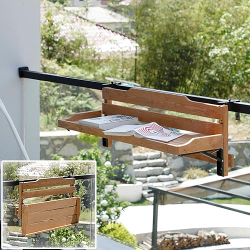 Table de balustrade de balcon pliable – Table de bar en bois peu encombrante pour balustrades, mobilier d'extérieur élégant pour petits balcons et terrasses, installation facile et design durable