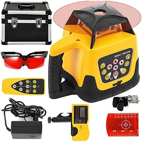Rotary Laser Level with Red Beam for Accurate Vertical and Horizontal Measurements, Self-Leveling Automatic Cross Line Tool for Construction and DIY Projects