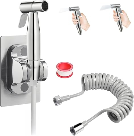 CHSEROK Ducha Bidet para Wc Set, Duchas Higienicas Para Wc de Acero Inoxidable, Bidet Pulverizador de Pared, Rociador de Bidé con Manguera Flexible de PE 3 Metros, para Cocina, Baño, Hotel