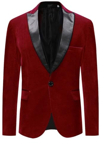 Allthemen Giacca da Uomo Giacca da Smoking in Velluto Attillato Slim Fit con Un Bottone Rosso Large