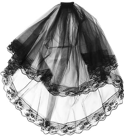 Lurrose Halloween Hochzeitsschleier Schwarzer Spitzenschleier Halloween Schleier Stirnband Tag Der Toten Kopfbedeckung Mantilla Kathedrale Tüll für Halloween Party