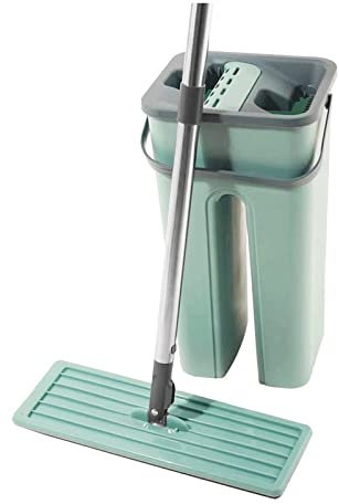 FURUIWUFENG fregona Lavado a Mano Plana fregona mágica fregona con Cubo de la fregona Plana con Las Herramientas Cubo de Hogares de Cocina mop (Color : Light Blue)