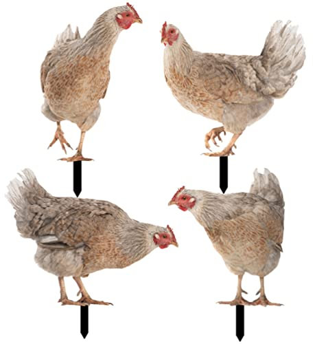 Yardwe Juego de 4 figuras de jardín, figuras de pollo y gallinas, decoración de jardín, animales, estatua, estatua, escultura, valla, césped, decoración, decoración de primavera