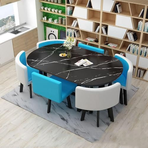 EpuzeR Esstisch mit 6 Stühlen Modern Holztisch Konferenztisch mit Stühlen küchentisch Empfangtisch Verhandlungstisch und 6 Esszimmerstühle (Color : Blau)