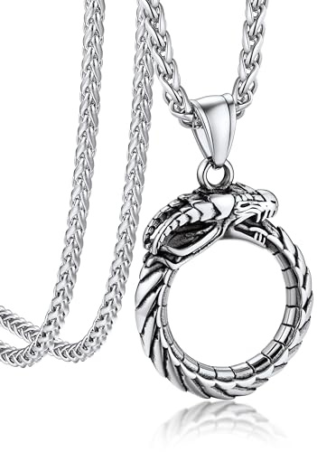 Bandmax Herren Anhänger Halskette Edelstahl Tierekette Silber/Schwarz/Gold | Motten-Schädel/Ziegenkopf/Drachen Anhänger Kette für Männer, Gothic Kettenanhänger, Punk Schmuck für Freund Ehemann
