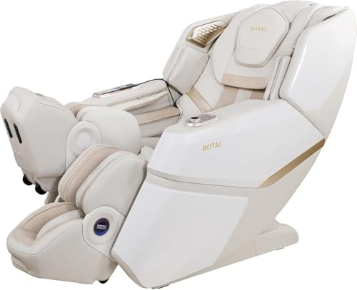 ROTAI 4D Full Body Massage Chair Foot Massager,Zero Gravity Massage Chair with Heat Moving Legrest,Yoga Stretch Sport Massage Chair for Home Office Building and Care Home(White)