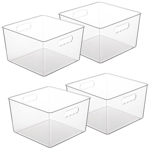 Vtopmart 4 Pack Extra Large Clear Plastic Storage Bins,11x11 Cube Acrylic Organizer Square Containers with Handle for Pantry,Closet,LaundryRoom,Kitchen,Bathroom,UnderSink Organization