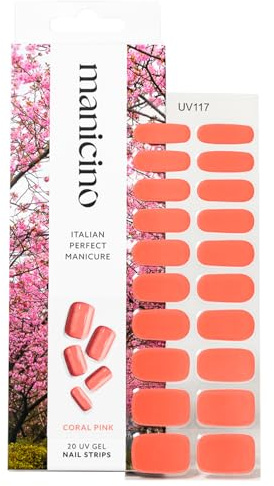 Manicino UV-Nagelfolie – langlebige Gel-Sticker für eine mühelose DIY-Maniküre mit Salon-Feeling, ob zu Hause oder unterwegs (Coral Pink, Standard)