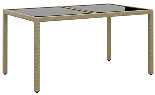 Sufrk Trädgårdsbord, terrassbord, väderbeständigt, loungebord, utomhus, balkongbord, 150 x 90 x 75 cm, härdat glas och poly rotting, beige