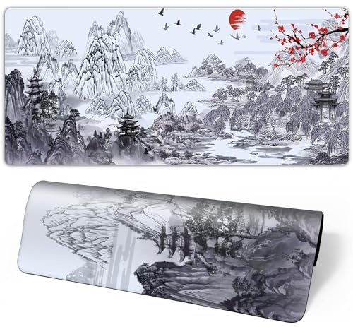 JIMOWANG Japanese Cherry Blossom Large Mouse Pad with Non-Slip Rubber Base Waterproof Gaming Mouse Pad, 31.5 x 11.8, Black