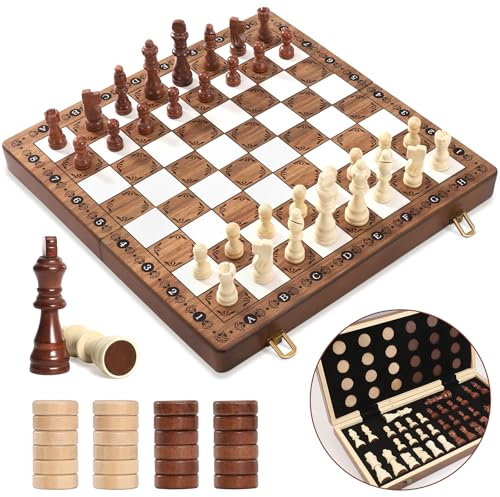 Perbabe 2 in 1 Schachspiel Magnetisches Schachbrett Holz 39x39cm Handgefertigtes Schachbrett aus Echtholz Faltbares Magnetisches Schachspiel für Kinder Erwachsene, Reisen Familie Aktivitäten Geschenk