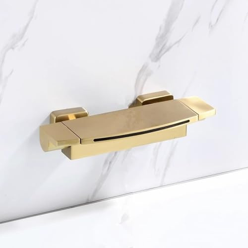 JNTFNE Wall Mounted Waterfall Bath Taps Hot and Cold Brass Bath Mixer Tap Waterfall Bathtub Faucet Brushed Gold