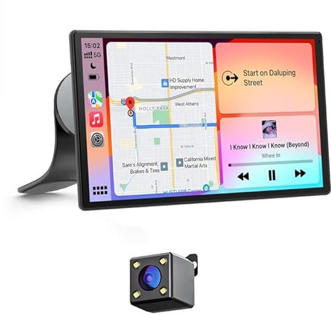 Avylet 9 Zoll Wireless Carplay Display für Apple Carplay & Android Auto, Tragbarers Carplay Autoradio mit Magnetischer Halterung, OTA-Updates, IP67 Rückfahrkamera, GPS Navigation, Bluetooth 5.0