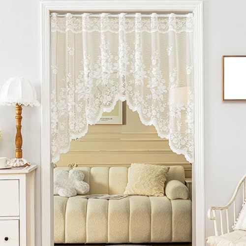 Ligeinsrk Mantovana del Pizzo, 63x39 Tende di mantovana Ricamata a Fiori con Foro dell'asta, Tenda Decorativa per Finestra, Porta, scaffale di Libri, Mobile, Tende, mantovane alla Finestra