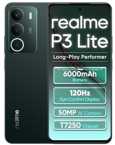 realme P3 Lite Smartphone 8+256GB, Green, 6.67 inch Screen, 120Hz Display, 6000mAh Battery, 50MP AI Camera, Powerful Octa-core Chipset, ArmorShell Protection