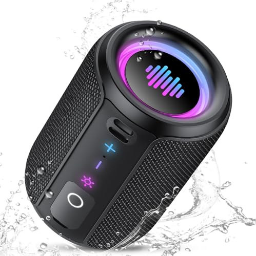 Portable Bluetooth Speaker Wireless with Stereo Sound & Mic for Calls, Bluetooth 5.4 Speaker with 12H Playtime, 6 RGB Lights & TWS Pairing, IPX7 Waterproof Outdoor Speaker for Home, Hiking, Party