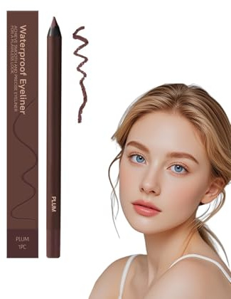 Crayon eyeliner 2 en 1 - Crayon eyeliner waterproof à application facile - blend longue tenue pour la muqueuse, sans bavure ni décoloration, paupière embout waterproof et anti-bavure (Prune)