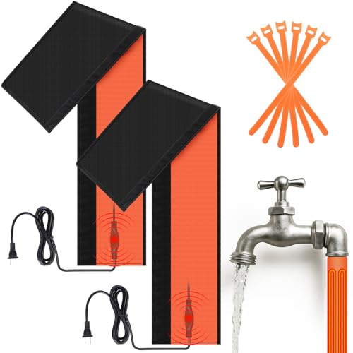 38.5 x 7 Water Pipe Heat Blanket with Thermostat, Self Regulating Faucet Heating Blanket, Winter Heating Tape for Metal and Plastic Pipes, 120V, Thermostat Max Temp 140˚F(2 Pack,Orange)