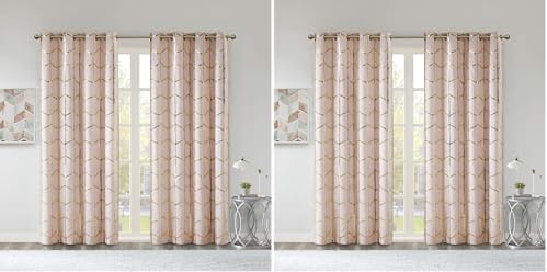 Intelligent Design Raina Total Blackout Metallic Print Grommet Top Single Curtain Panel Thermal Insulated Light Blocking Drape for Bedroom Living Room and Dorm, 50x84, Blush/Gold 1 Piece (Pack of 2)