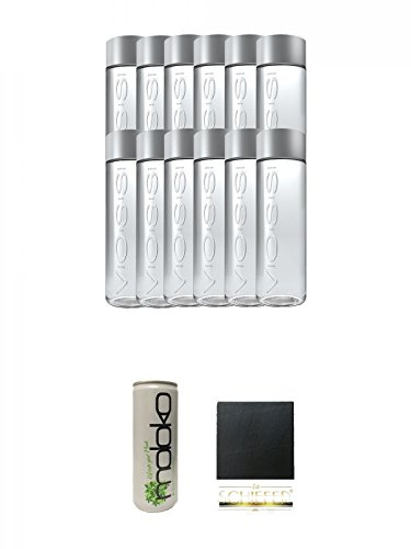 Voss Artesian STILL Gletscher Wasser in Glasflasche 12 x 0,8 Liter + Moloko Softdrink 0,25 Liter + Schiefer Glasuntersetzer eckig ca. 9,5 cm Durchmesser