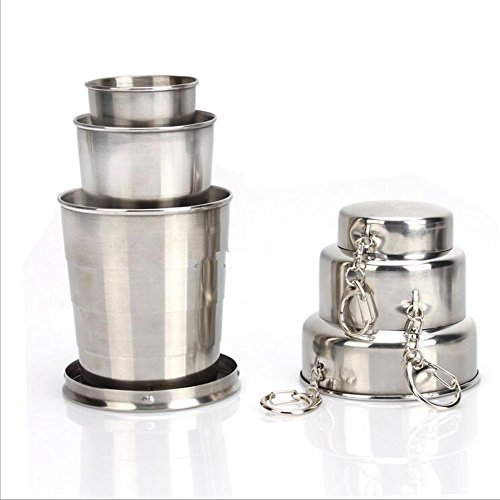 HALAWAKA Mini tasses de voyage pliables en acier inoxydable Tasses télescopiques pliantes Tasse à eau Tasse à bière (140 ml)