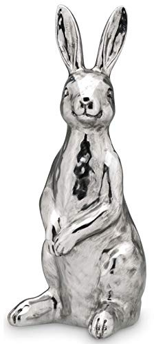H.Bauer jun. große Deko Hasen Figur Kunststein 30 cm - silberner sitzender Osterdeko Hase - XL Polyresin Osterhasen Frühjahresdeko zum hinstellen