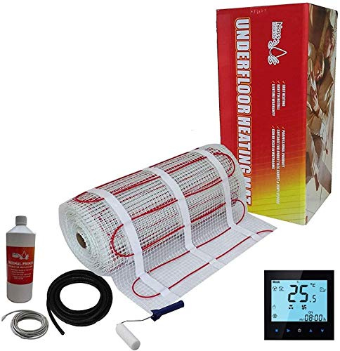 Nassboards Premium Pro Electric Underfloor Heating Mat Kit 200w - 6m² - Featuring Intelligent Control Black WiFi Enabled Beca Thermostat Compatible with iPhone, Android, Alexa, Google Home and Siri