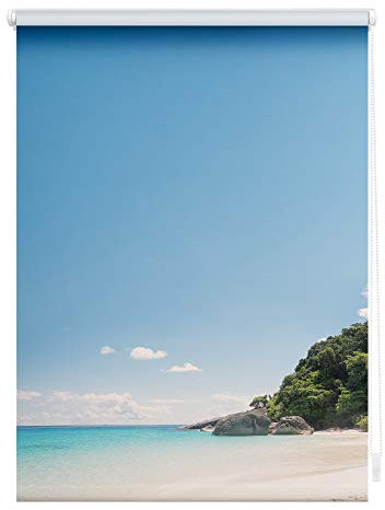 Lichtblick Klemmfix Tageslicht-Rollo mit Motiv, ohne Bohren, Blickdicht, Seitenzugrollo, Made in Germany, Südseeinsel - Blau 70 x 150 cm (B x L)
