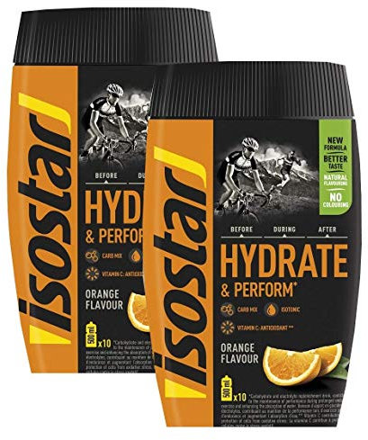 Isostar Hydrate & Perform Iso Drink – 400 g isotonisches Getränkepulver – Elektrolyt Pulver zur Unterstützung der sportlichen Leistungsfähigkeit – Orange (2x400g )
