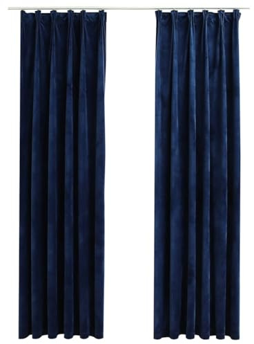 vidaXL 2X Vorhang Verdunkelung mit Haken Verdunkelungsvorhang Kräuselband Thermo Gardine Blickdicht Vorhänge Samt Dunkelblau 140x245cm