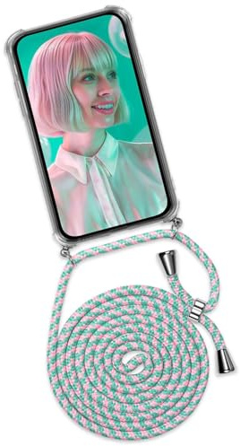 ONEFLOW Handykette für Samsung Galaxy S20 / S20 5G Hülle mit Band, Handyhülle mit Kette abnehmbar, Handyband zum Umhängen, Handy Umhängeband Lange Handykordel, Twist Case – Mint Rosa