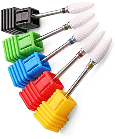 Natury Nails Lot de 5 fraises en céramique jaune, rouge, bleu, vert et noir pour ongles grains super fins, fins, moyens, épais et très épais.