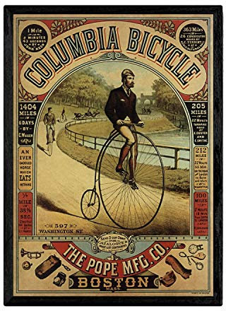 Nacrnic Vintage Poster altes Fahrrad. Klingen, um Interieur mit Vintage-Bildern und alter Werbung zu dekorieren. Retro Dekorationsgemälde. A3 Größe mit Rahmen