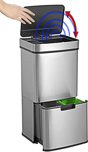 Infactory Sistemas de clasificación de Basura - Basura: Sistema de separación de residuos de Acero Inoxidable, con Sensor, 4 contenedores, y Capacidad de 72 L (Sistema separación residuos)