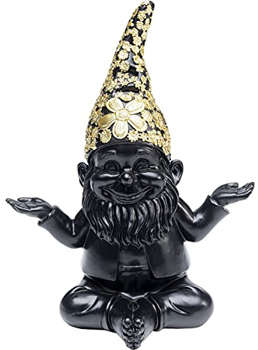 Kare Design Figura Decorativa gnomo meditación, Oro Negro, gnomo de jardín, Accesorio, Hecho a Mano, Altura del artículo 19cm, 15 x 10 x 19