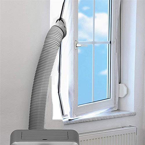 Fensterabdichtung für mobile Klimageräte, 500cm Fensterdichtung mit Flexibler Stoff Dichtung und ReiiVerschluss und Klebe Befestigung für Mobile Klimaanlagen, Einfache Installation