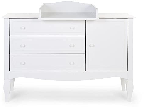 Romantic White - Kommode - 3 Schubladen + 1 Tür + Wickelaufsatz 136.8 x 73.3 x 103.4 cm