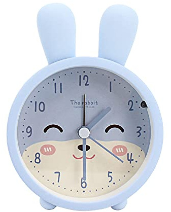 Kinder-Wecker mit niedlichem Tiermotiv, leise, nicht tickende Quarz-Schreibtisch-Nachttischwecker für Kinder (A-Blue Rabbit)
