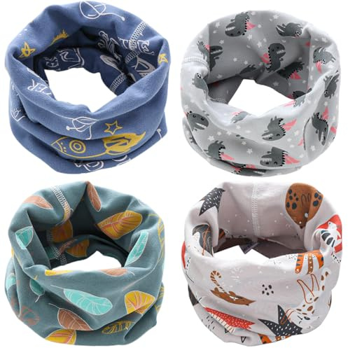 Yogopro 4 Pezzi Scaldacollo Bambino Bambina Sciarpa Multiuso Sciarpe Bambini Cotone O-Scaldacollo Loop Modo Cute Morbida Fazzoletto da Collo Sciarpa Multifunzionale per Inverno Primavera Autunno