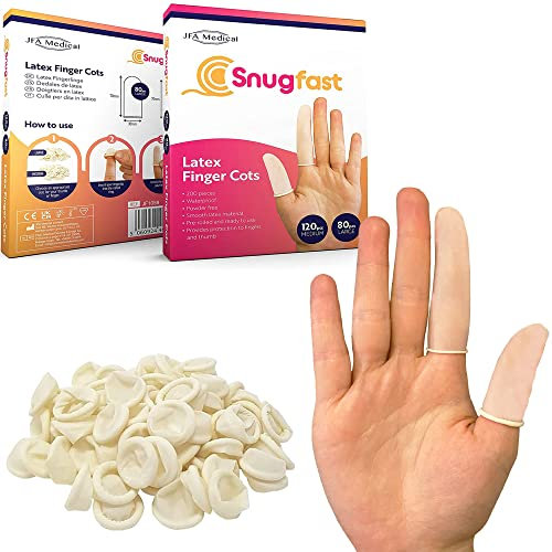 Snugfast Latex Finger Cots 2 Sizes, Medium and Large - Pack of 200 - Keep dressings Dry and Clean