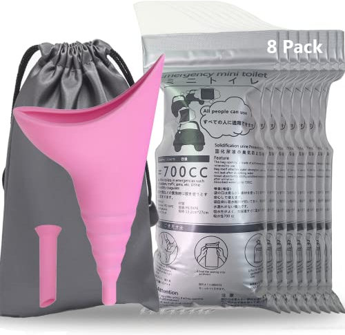 Alled 8 Pack Bolsas de Orina Desechables con Dispositivo de Micción Femenina,Bolsas de Orina para Orinar Embudo Urinario Femenino para Hombres Niños, Mujeres, Pacientes Postrado en Cama Sentado Pie