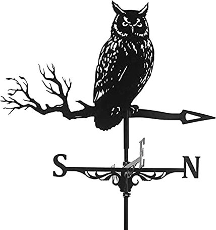 BANGHA Wetterhahn Eisen Schwarze Eule Form Weathervane Wetter Vane Outdoor Bauernhof Szene 30 Zoll groß Wetterfahne
