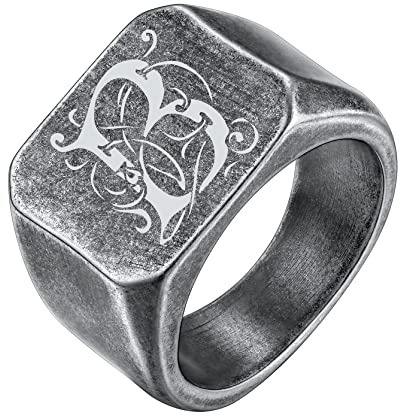 GoldChic Edelstahl Herren Siegelring Personalisierter Männer Jungen Fingerring mit Gravur Gold/Silber/Schwarz/Grau Biker Quadrat/Rund Bandring Ringgröße 54.4（17.3）-72.8（23.1）