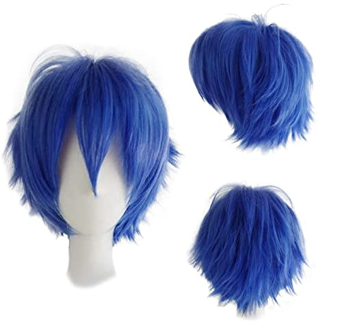 Gairyan Kort blå cosplay-peruk, unisex, cosplay, anime, Wig, slät, syntetisk peruk med lugg, för halloween, karneval, fest, utklädnad