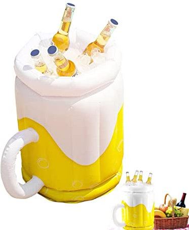 Abbto Lot de 2 chopes de bière gonflables | tasse thermique pour piscine pour cour, plage, jardin | seau gonflable de plage pour fêtes en piscine