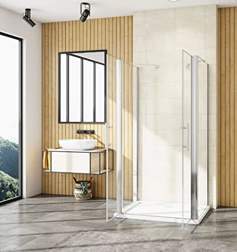 Aica Sanitär Duschkabine Eckdusche Eckeinstieg 90x90x90cm U-FORM Duschabtrennung U-Kabine Glas Dusche 6mm Glas H.205cm