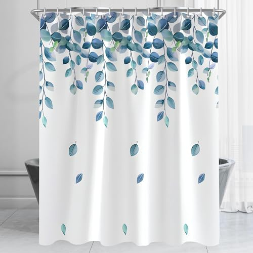 Lerores Duschvorhang 80x180cm Blätter Pflanze Beschwerter Saum Antischimmel Textil, Wasserabweisend, Waschbar Polyester Stoff Badevorhänge für Badezimmer, Badewanne mit 8 Duschvorhangringe
